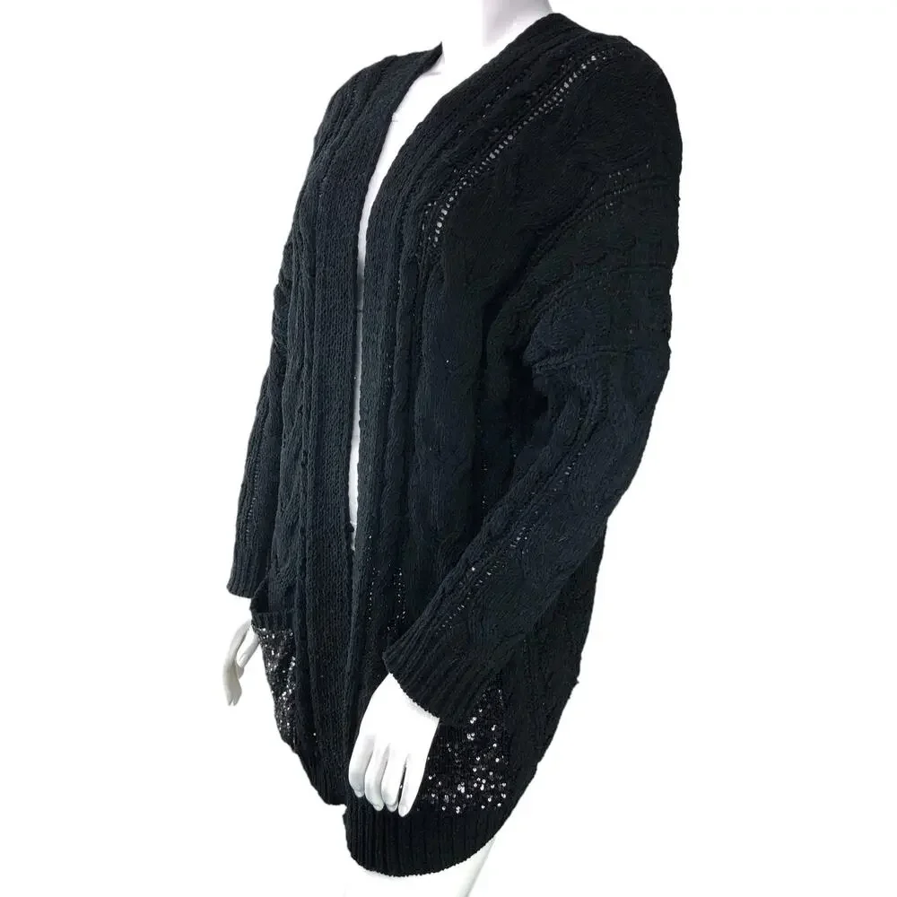 Loyd/Ford Womens Size M Sweater Chunky Knit Black Pure Rayon Sequins Pockets